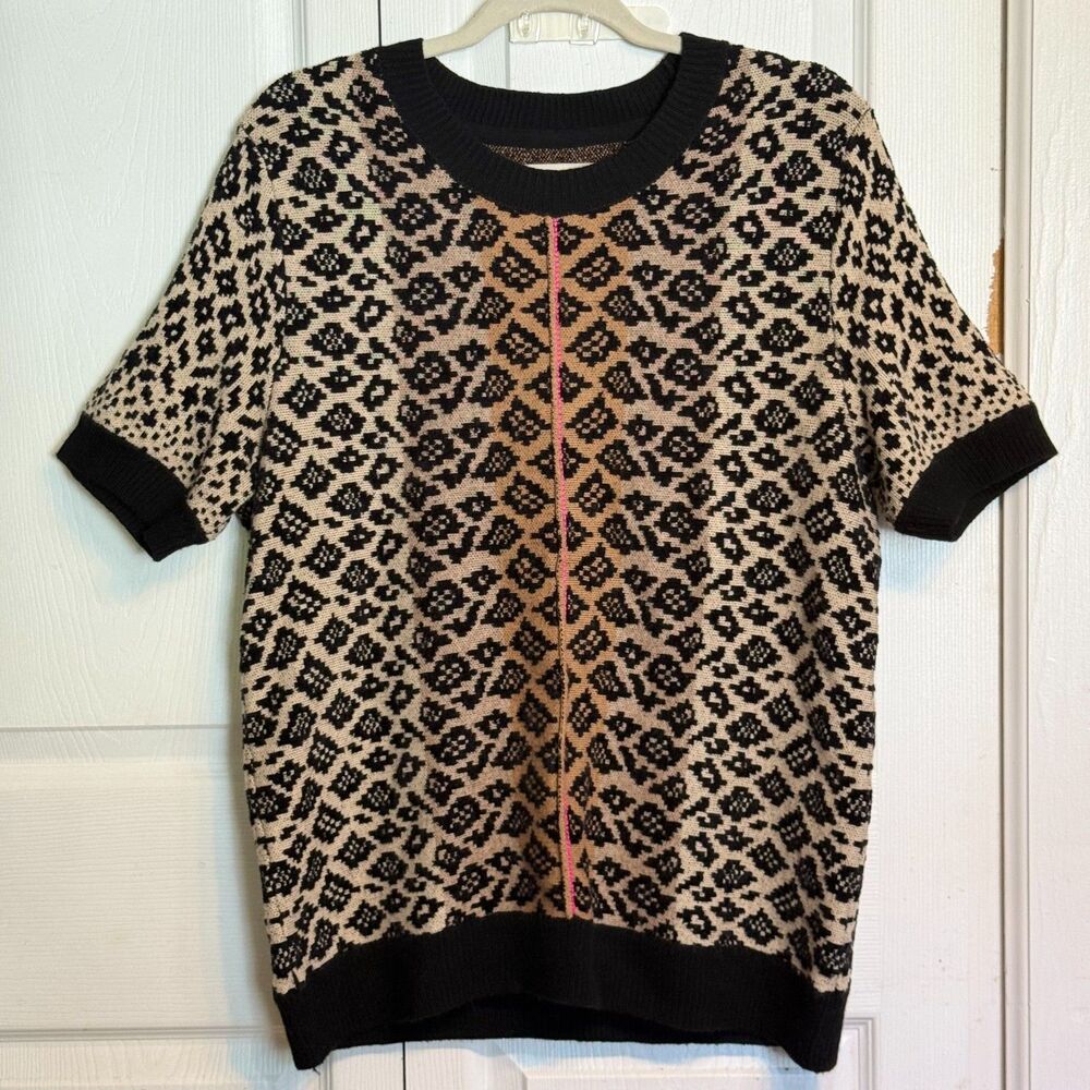Anthropologie Meave Ellinor Printed short-sleeve crewneck jacquard sweater L